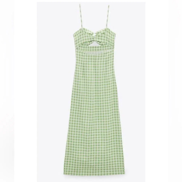 ZARA Gingham Linen Midi Dress - Picture 7 of 16